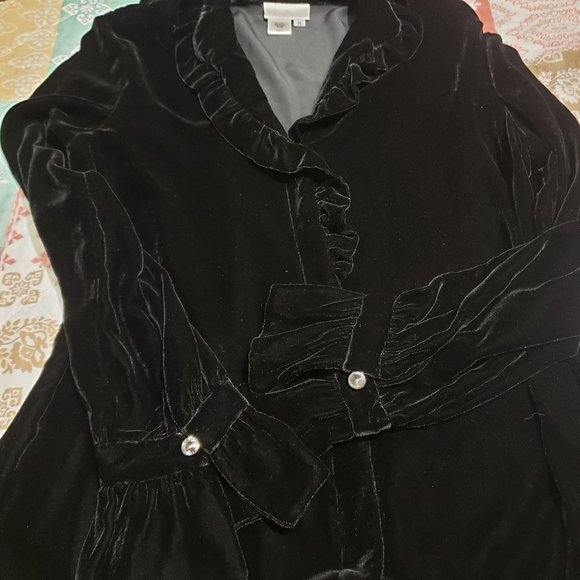 Soft Surroundings Tops - Soft Surroundings Ruffle Velvet Top Cuffed Sleeve